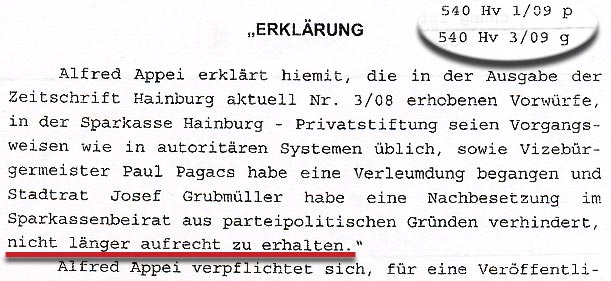 Faksimile aus dem Gerichtsakt