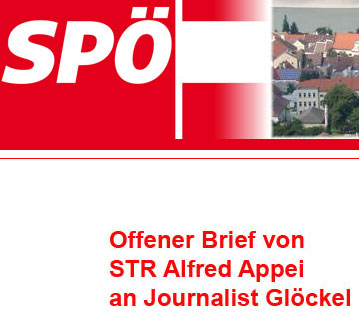 So arbeitet die SPÖ-Hainburg: plötzlich findet sich eine normale e-Mail als OFFENER BRIEF in der Internetpräsenz der SPÖ ohne, daß der Empfänger darüber informiert wurde
