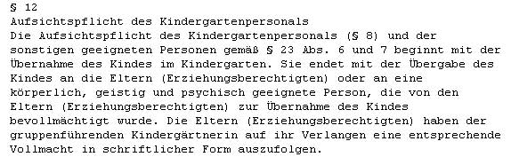Auszug aus dem Niederösterreichischen Kindergartengesetz § 12
