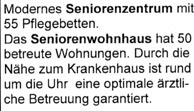 Faksimile aus einer Werbung für das ProSenior - was passiert, wenn Nachts zwei Personen Hilfe benötigen und nur eine Pflegefachkraft im Haus anwesend ist?